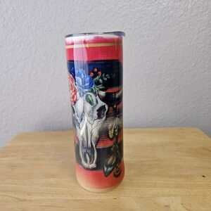 Western Cow Skull Leopard Floral Serape 20oz Skinny Tumbler w/ Lid Boho Cup